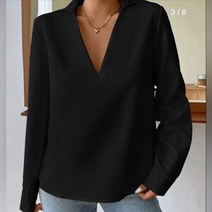 SHEIN Essnce Solid V Neck Blouse - Size Large
